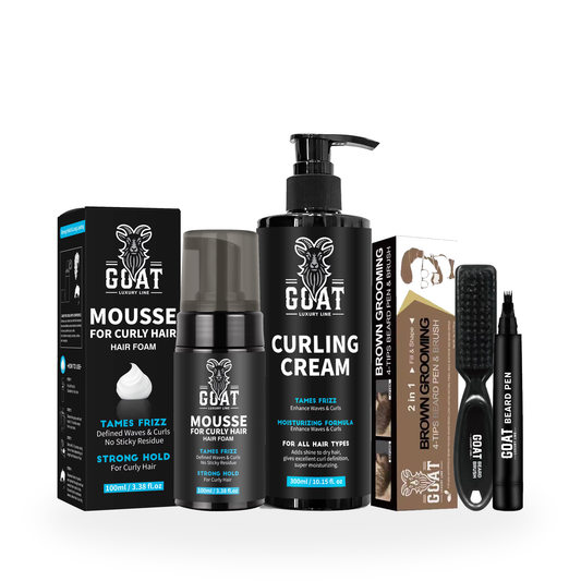 Curling Mousse & Curling Cream + Beard Pen Bundle for Defined Curls Bounce & Fuller Beard Grooming Trio
